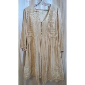 JW Style Embroidered Lace Tunic Ivory Blouse Womens Small Cottagecore Boho